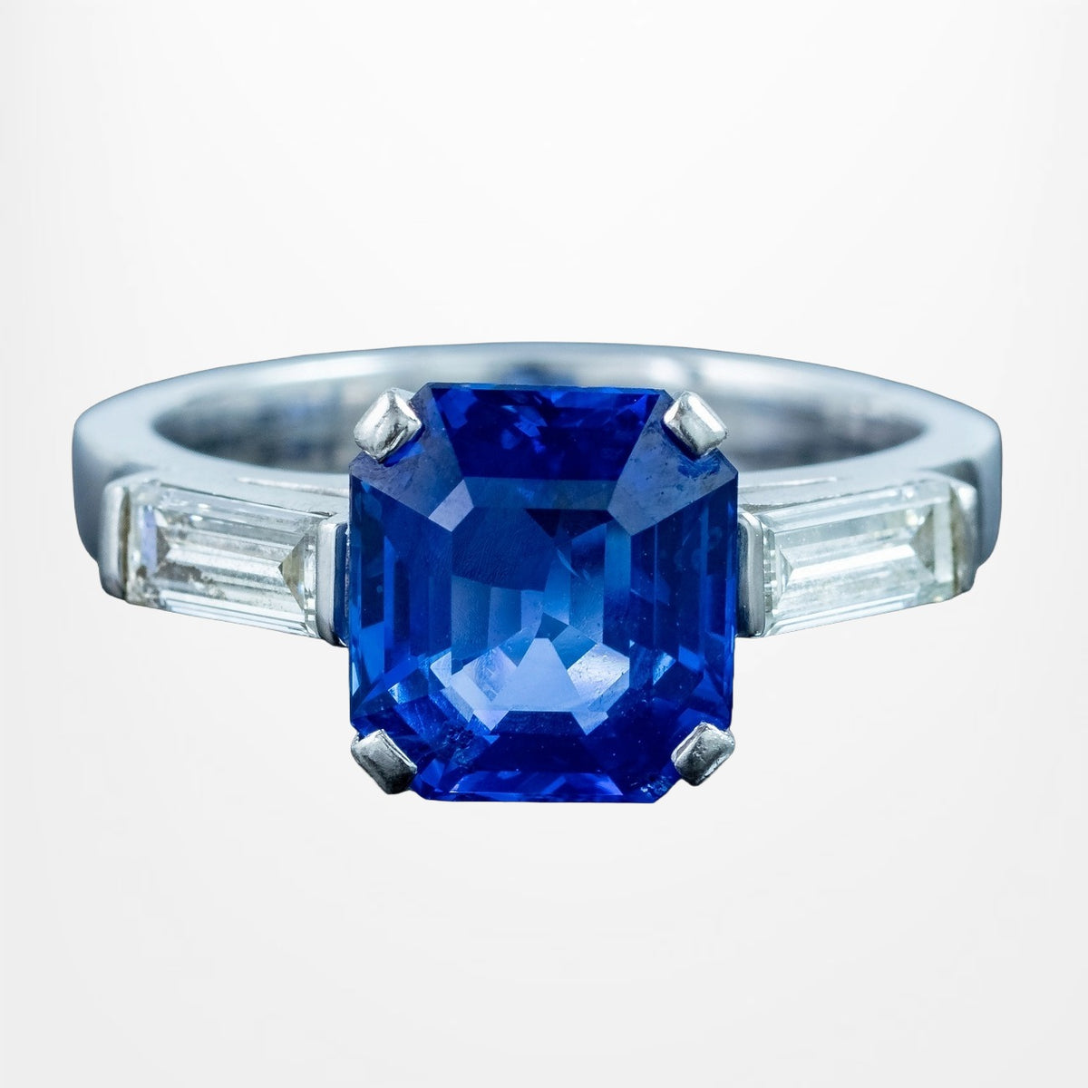 Art Deco Sapphire Diamond Trilogy Ring 3ct Blue Sapphire Main image
