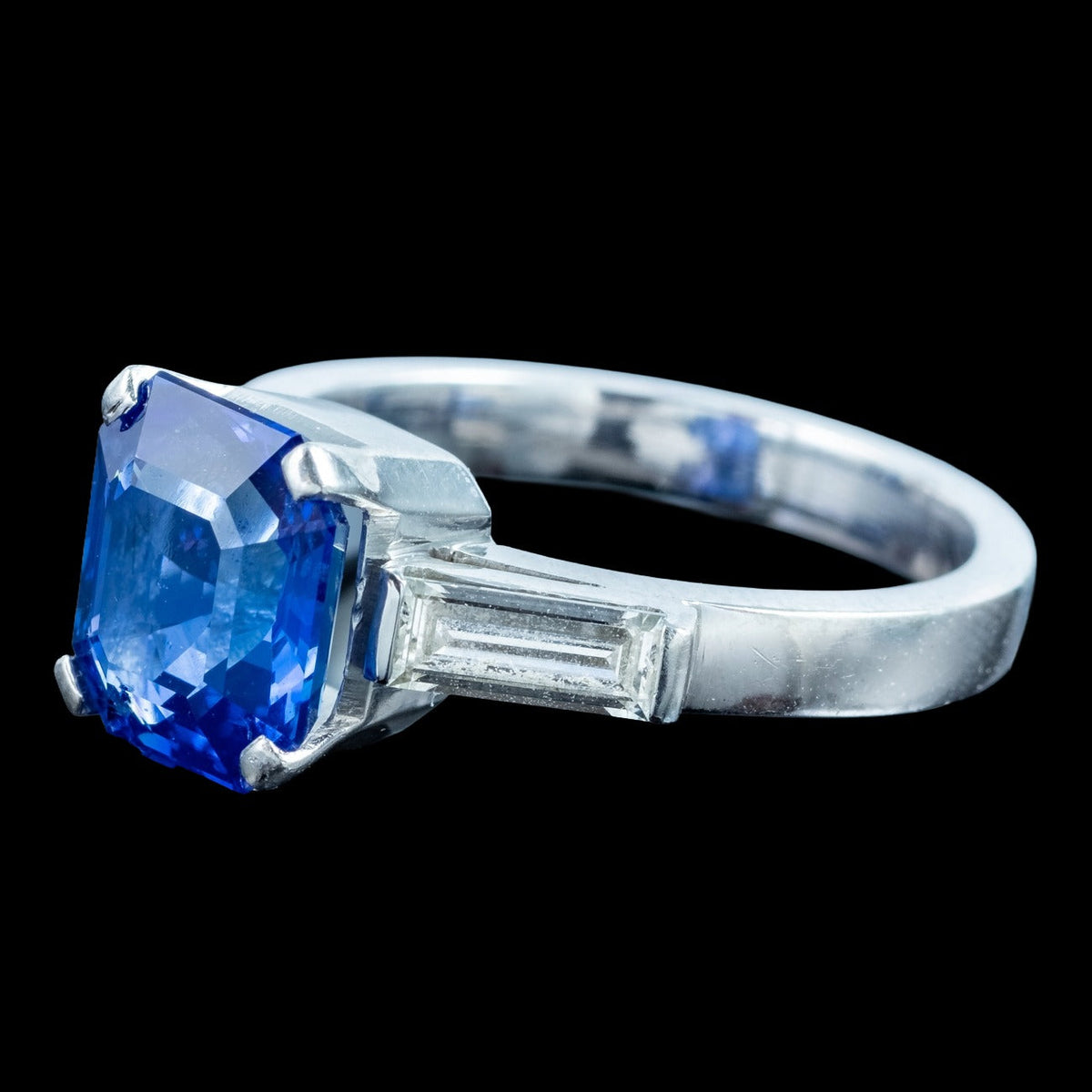 Art Deco Sapphire Diamond Trilogy Ring 3ct Blue Sapphire