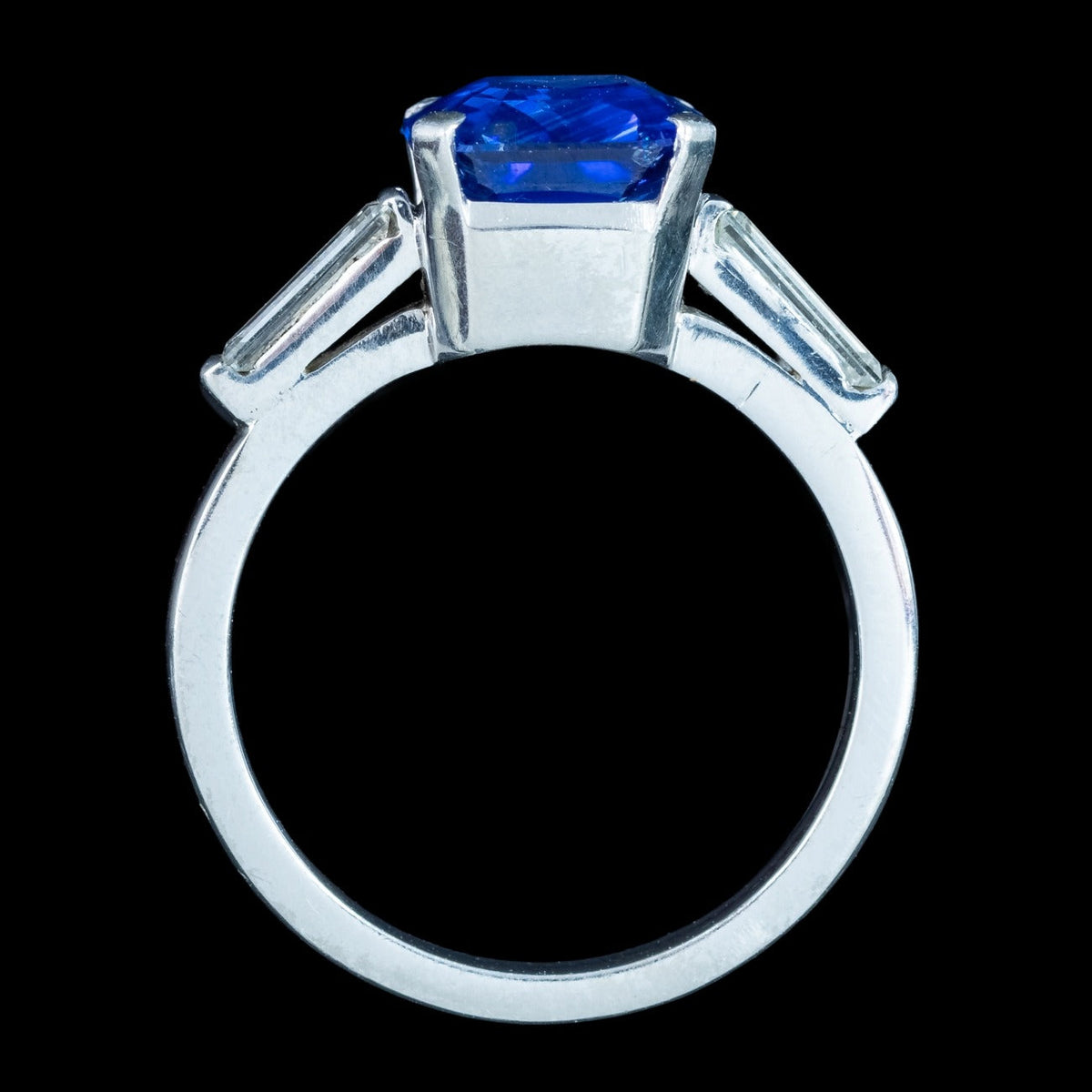Art Deco Sapphire Diamond Trilogy Ring 3ct Blue Sapphire