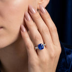 Art Deco Sapphire Diamond Trilogy Ring 3ct Blue Sapphire