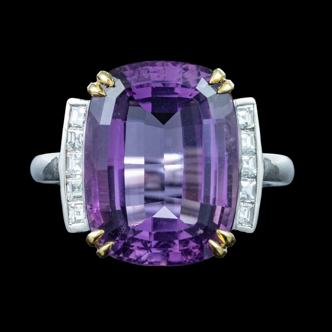 Art Deco Style Amethyst Diamond Cocktail Ring 8.5ct Amethyst