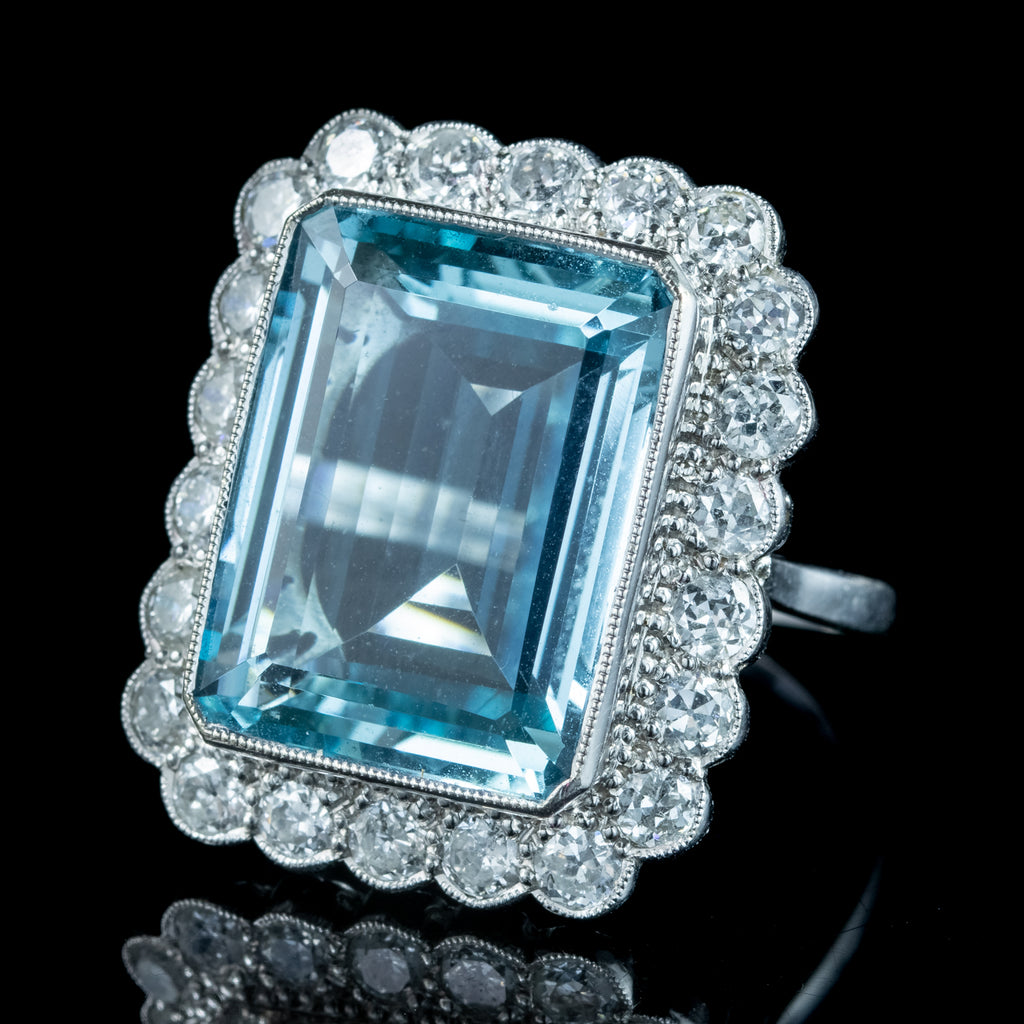 Art Deco Style Aquamarine Diamond Cocktail Ring 16ct Aqua 