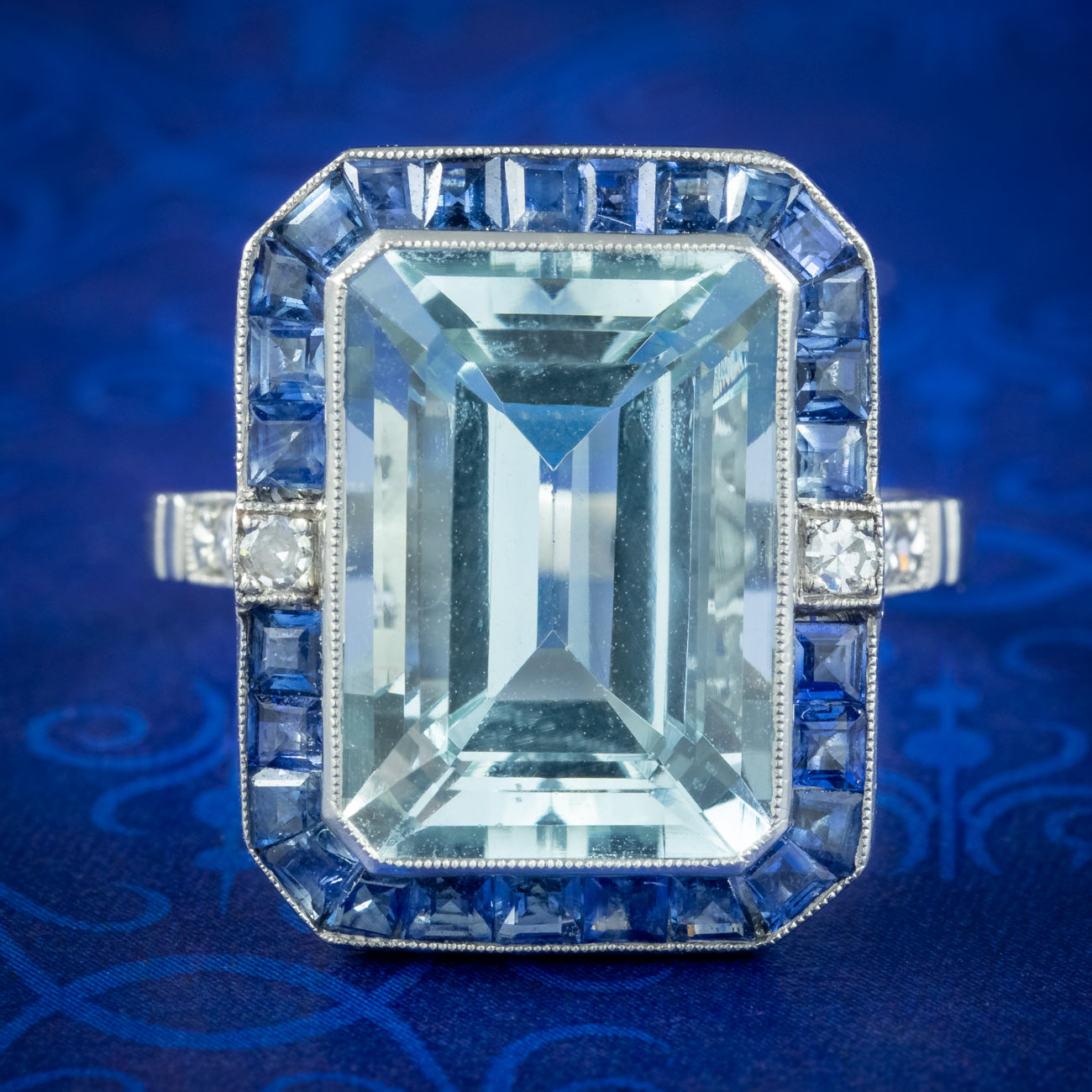 Art Deco Style Aquamarine Sapphire Diamond Cocktail Ring 7.29ct Aqua Main image
