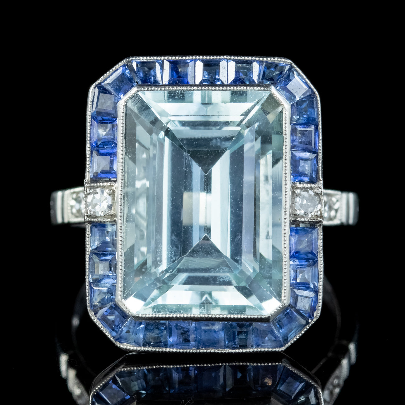 Art Deco Style Aquamarine Sapphire Diamond Cocktail Ring 7.29ct Aqua Secondary image