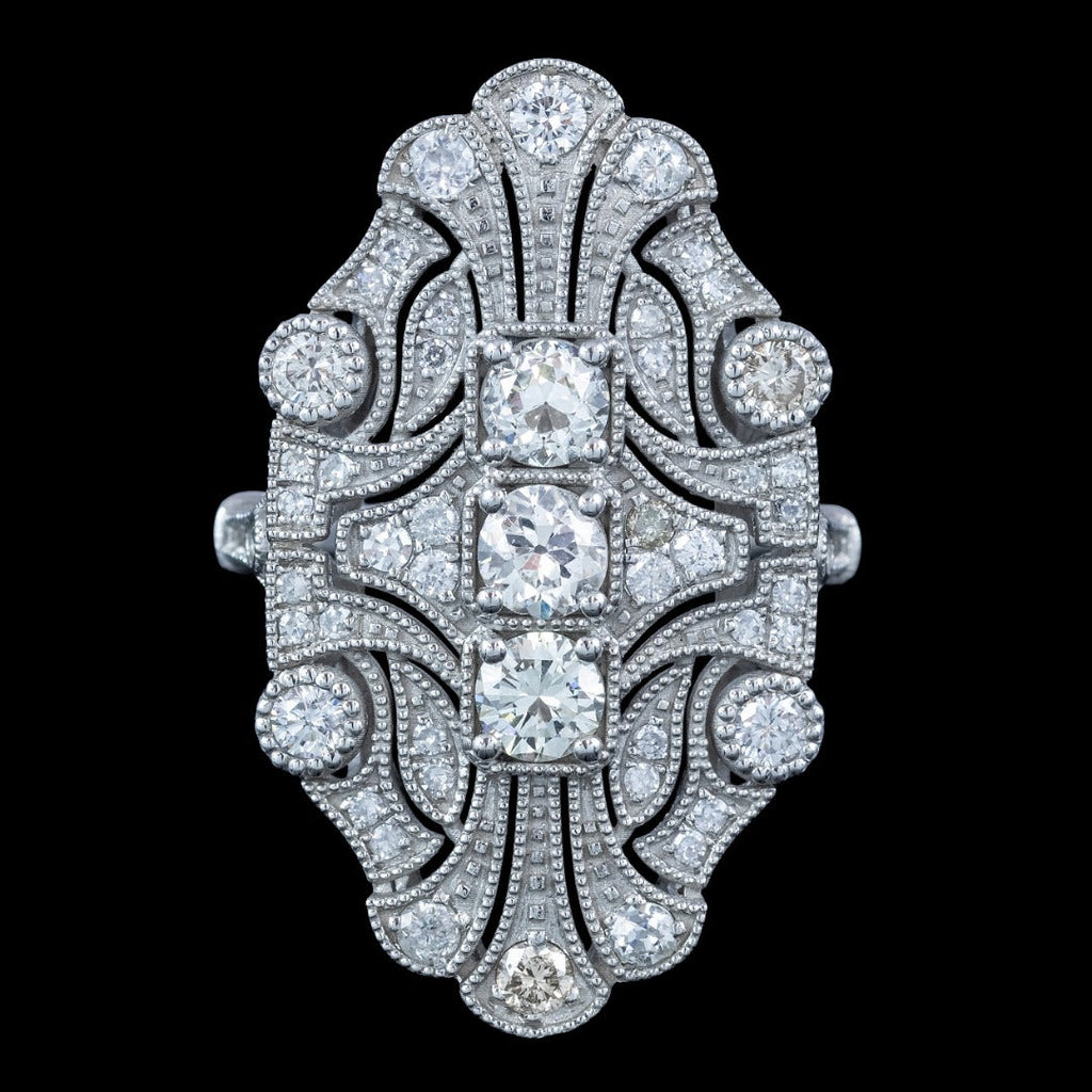 Art Deco Style Diamond Cluster Cocktail Ring 1.53ct Total