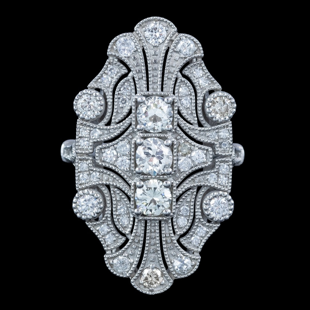 Art Deco Style Diamond Cluster Cocktail Ring 1.53ct Total