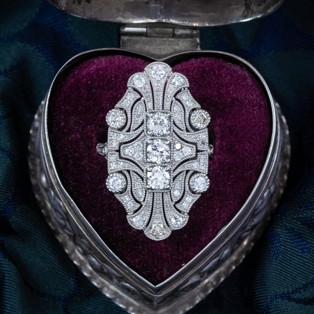 Art Deco Style Diamond Cluster Cocktail Ring 1.53ct Total