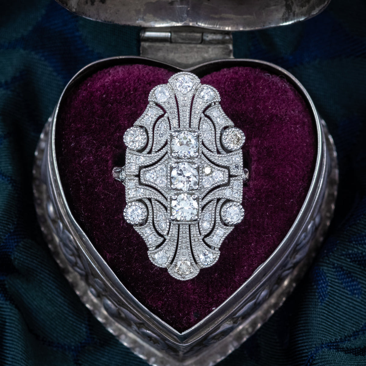 Art Deco Style Diamond Cluster Cocktail Ring 1.53ct Total