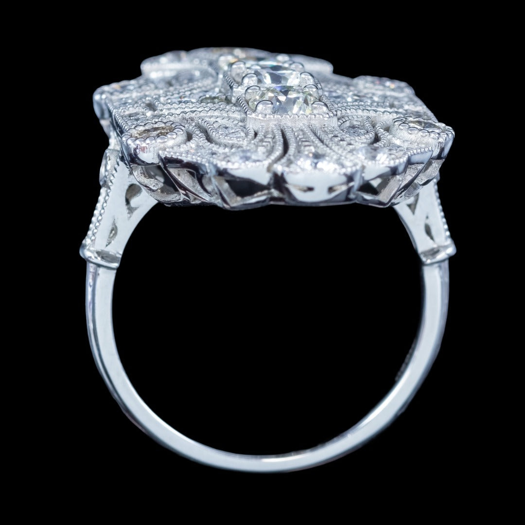 Art Deco Style Diamond Cluster Cocktail Ring 1.53ct Total