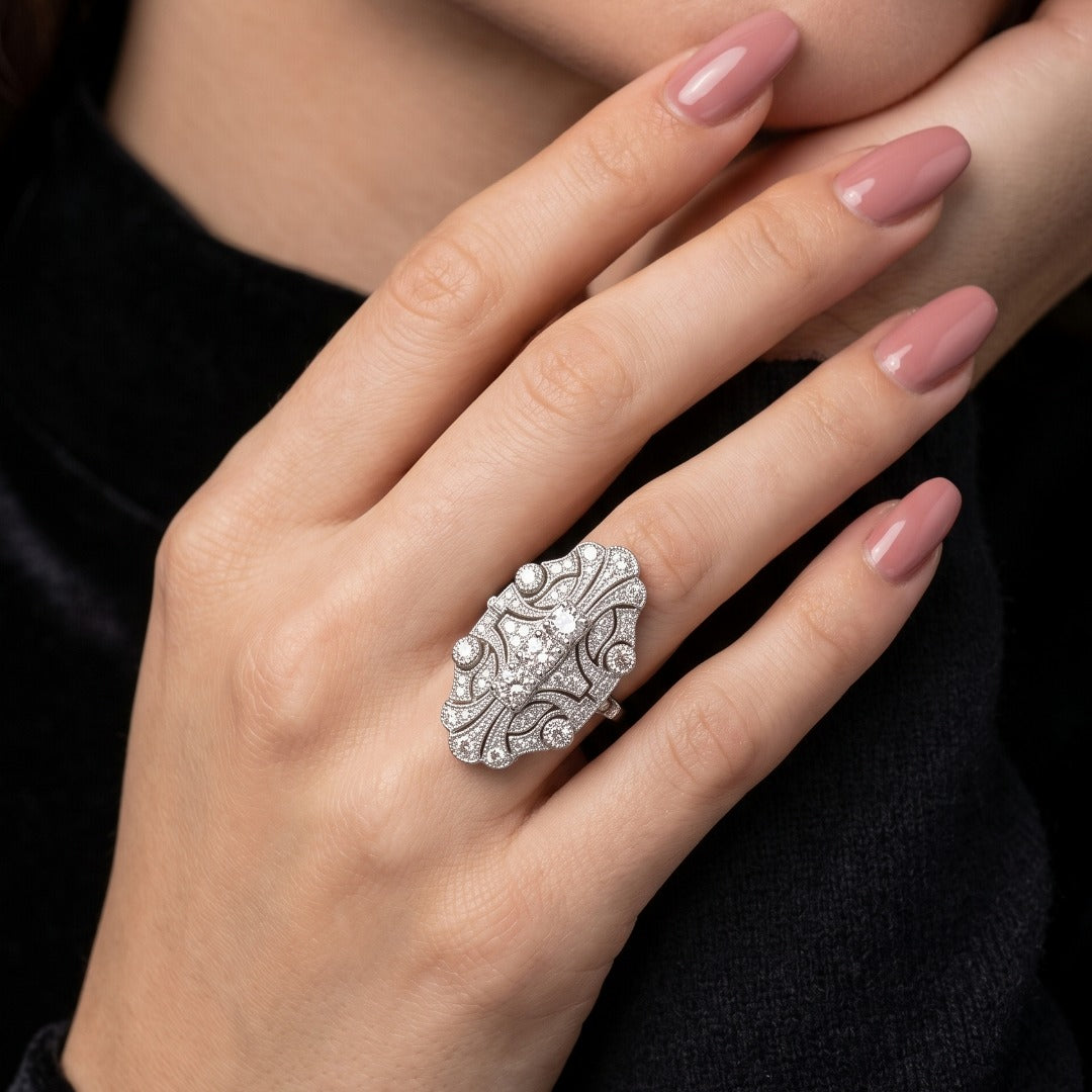 Art Deco Style Diamond Cluster Cocktail Ring 1.53ct Total Secondary image