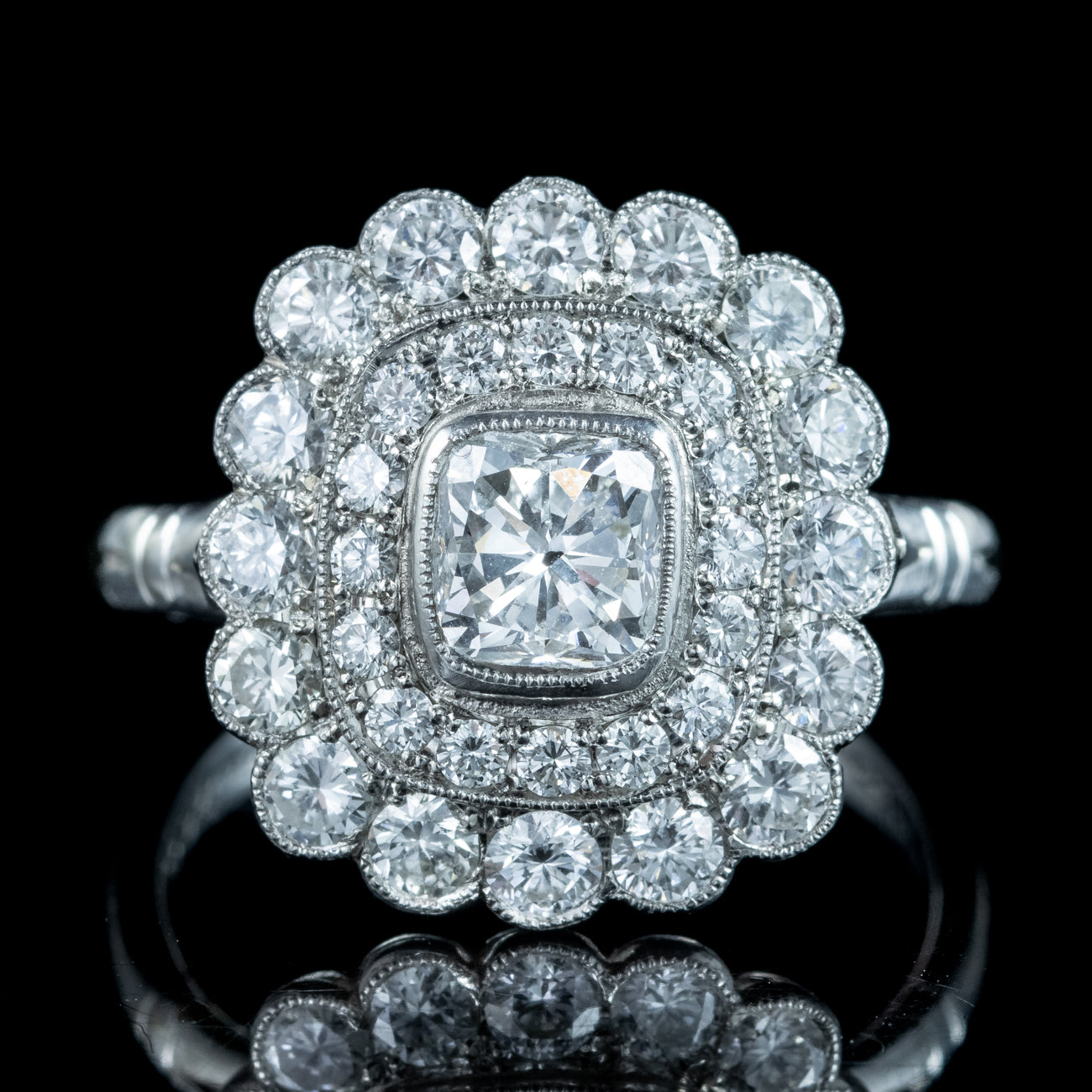 Art Deco Style Diamond Cluster Ring 3ct Total