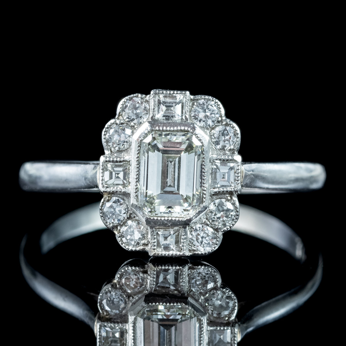 Art Deco Style Diamond Cluster Ring 1.1ct Diamond