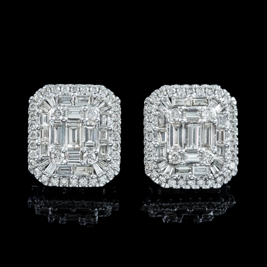 Art Deco Style Diamond Cluster Stud Earrings 18ct Gold 2.25ct Total