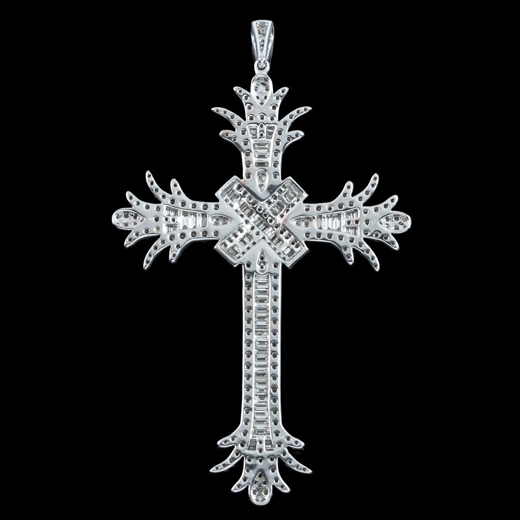 Art Deco Style Diamond Cross Pendant 18ct Gold 7.8ct Total