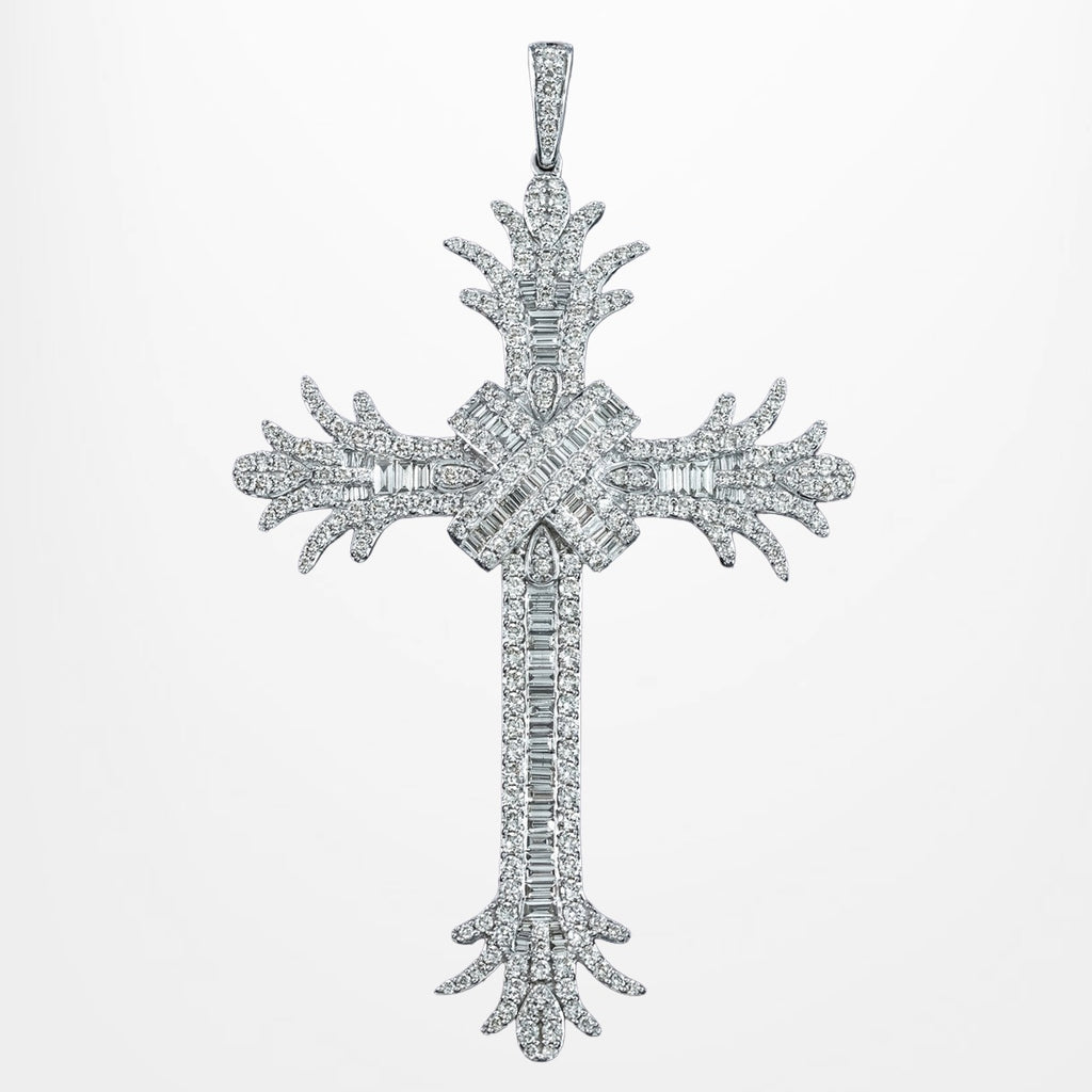 Art Deco Style Diamond Cross Pendant 9ct Gold 7.8ct Total