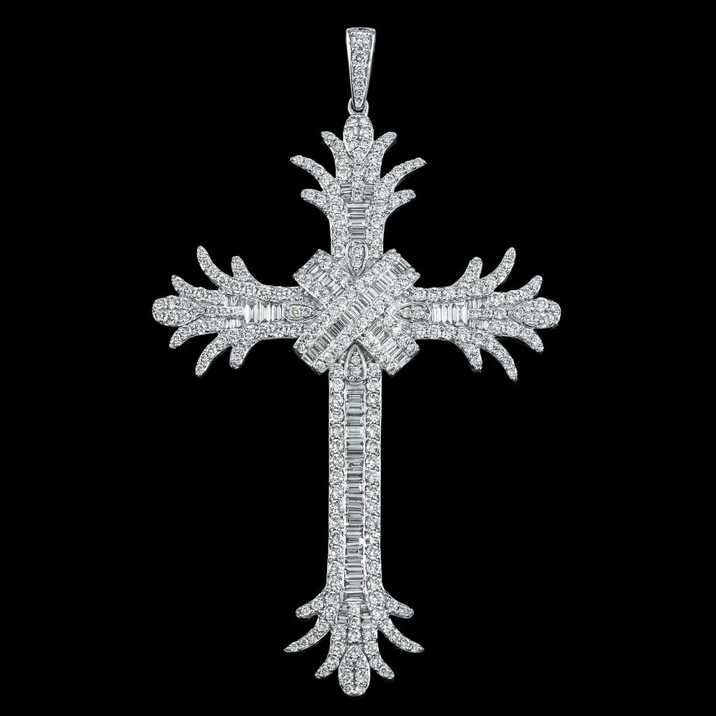 Art Deco Style Diamond Cross Pendant 18ct Gold 7.8ct Total