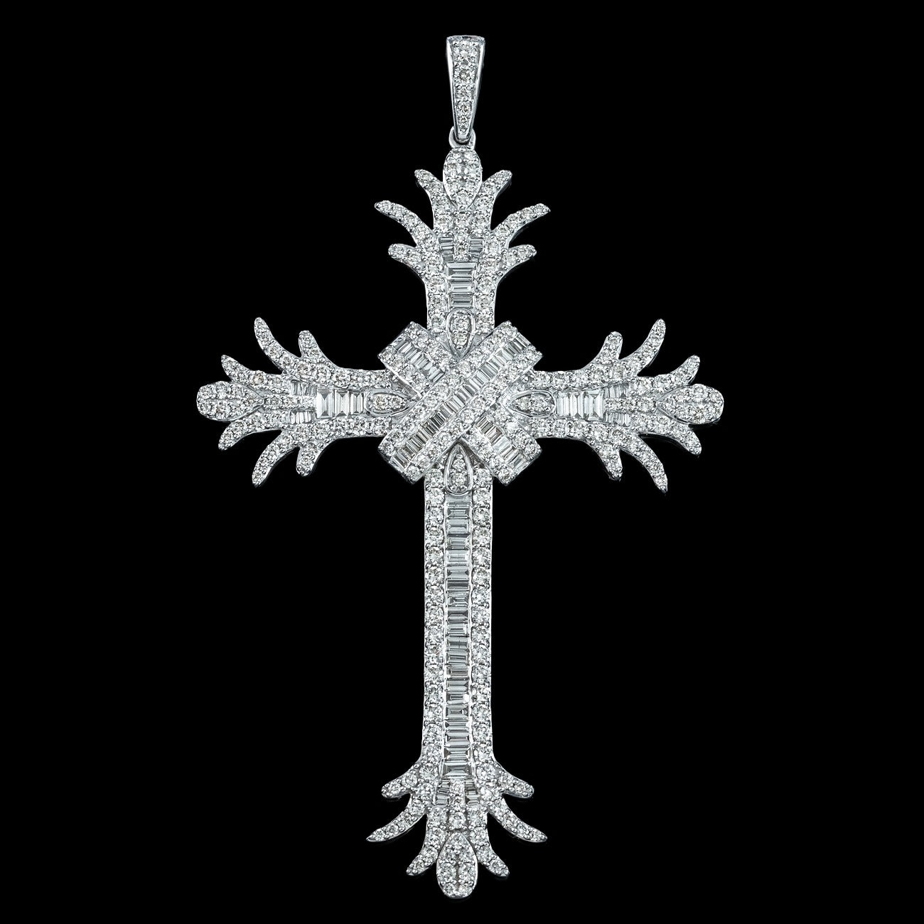 Art Deco Style Diamond Cross Pendant 18ct Gold 7.8ct Total