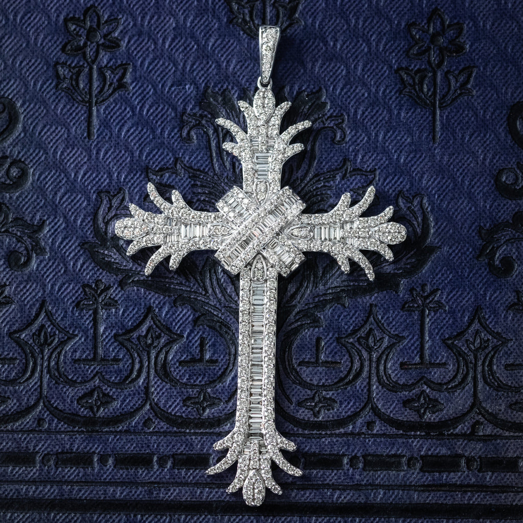 Art Deco Style Diamond Cross Pendant 18ct Gold 7.8ct Total