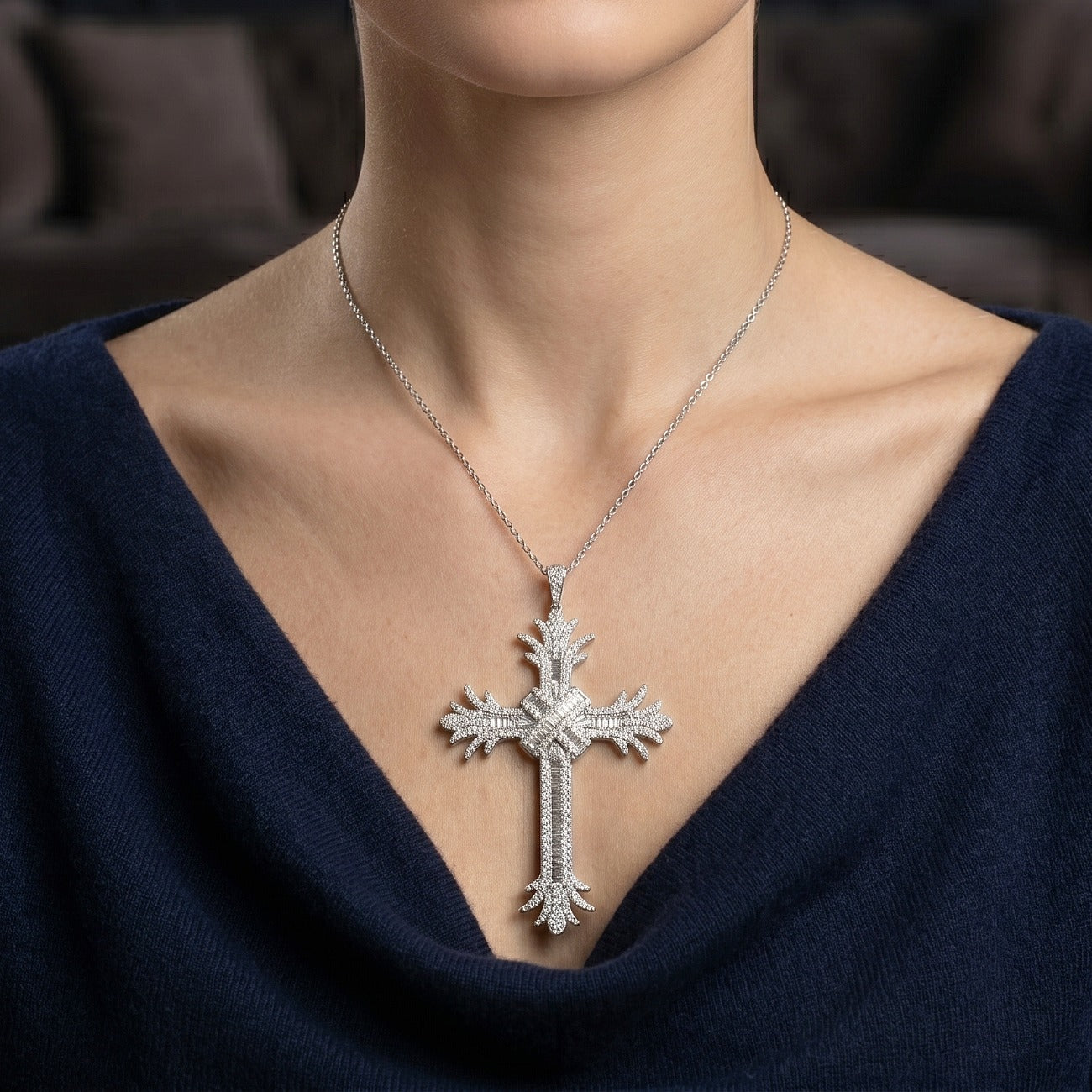 Art Deco Style Diamond Cross Pendant 9ct Gold 7.8ct Total Secondary image