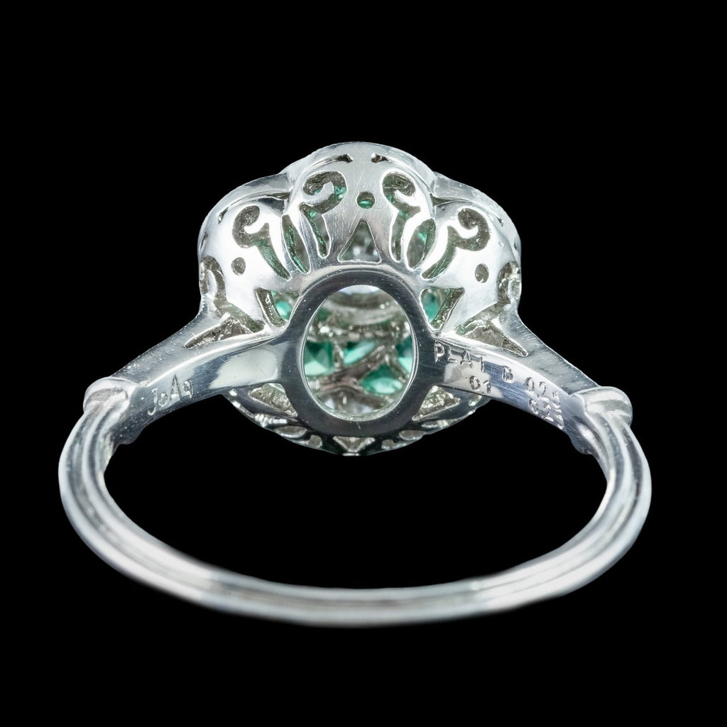 Art Deco Style Diamond Emerald Cluster Ring 0.50ct Diamond