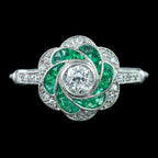 Art Deco Style Diamond Emerald Cluster Ring 0.50ct Diamond