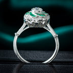 Art Deco Style Diamond Emerald Cluster Ring 0.50ct Diamond