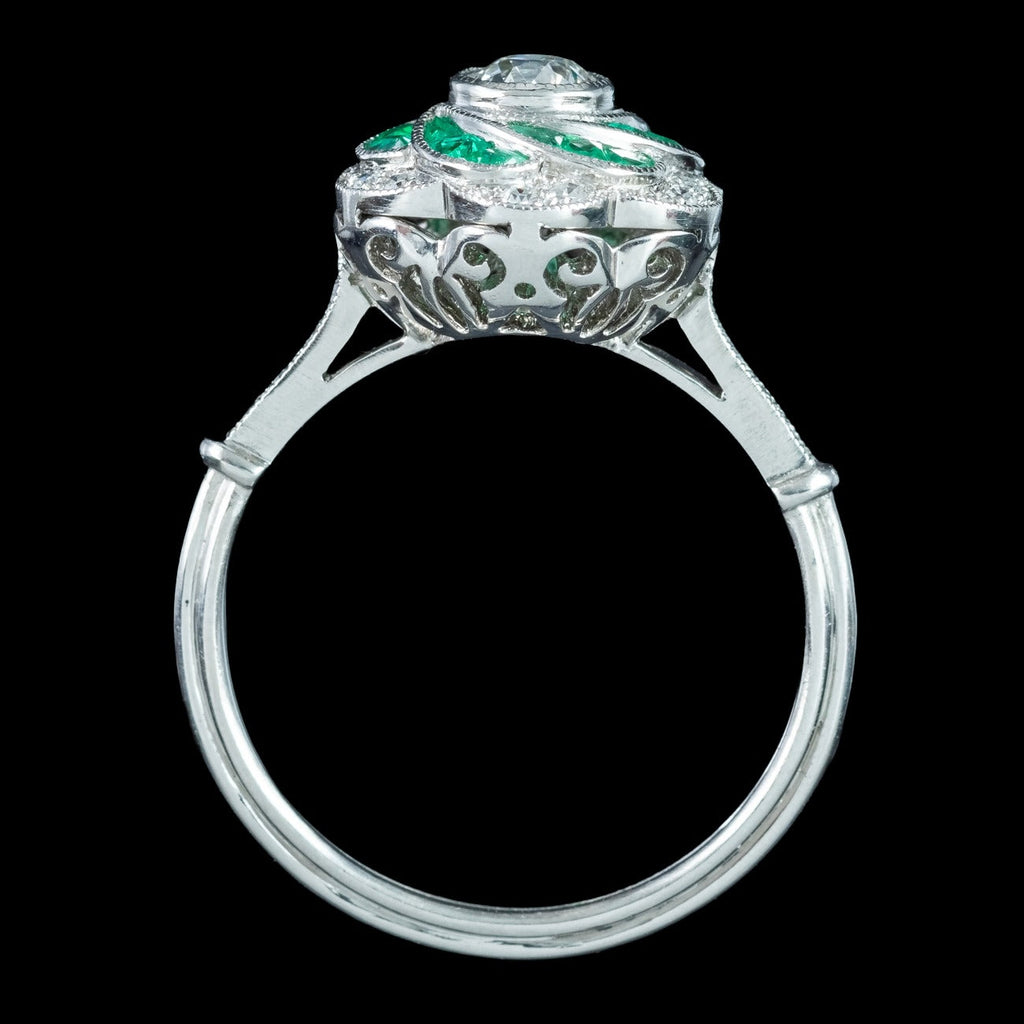 Art Deco Style Diamond Emerald Cluster Ring 0.50ct Diamond