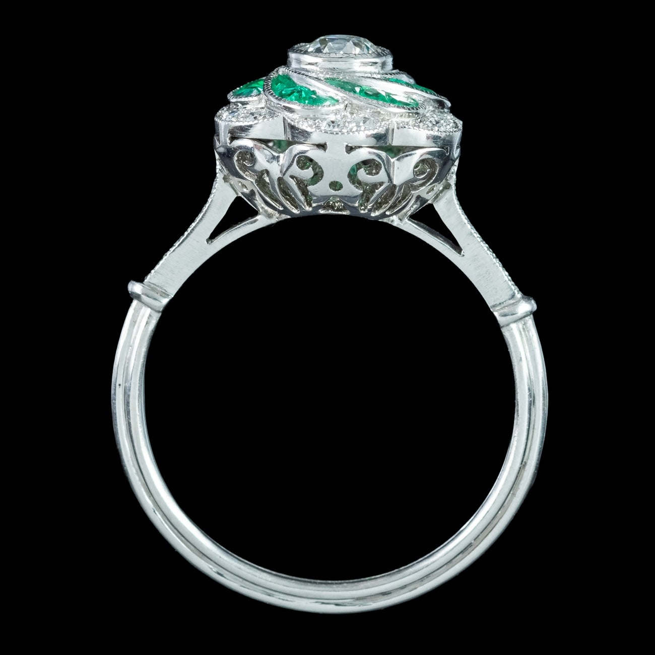 Art Deco Style Diamond Emerald Cluster Ring 0.50ct Diamond