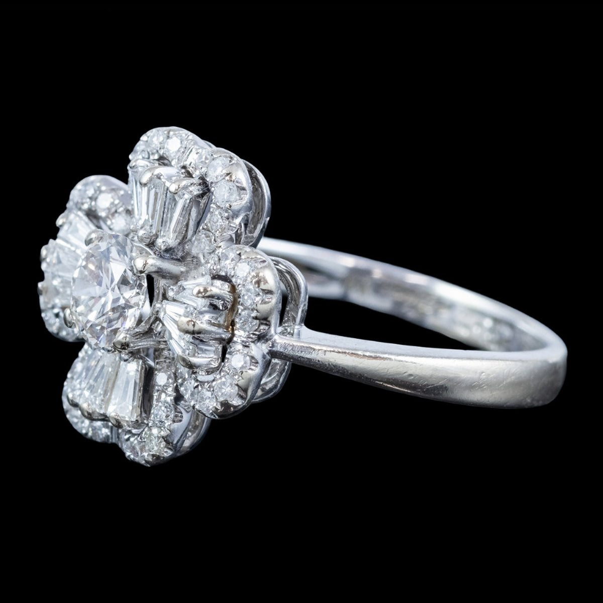 Art Deco Style Diamond Four Leaf Clover Cluster Ring 1.03ct Total