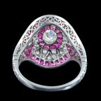 Art Deco Style Diamond Ruby Cluster Cocktail Ring 0.78ct Diamond 1.3ct Ruby