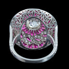 Art Deco Style Diamond Ruby Cluster Cocktail Ring 2.24ct Diamond 2.40 Ruby