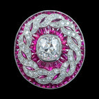 Art Deco Style Diamond Ruby Cluster Cocktail Ring 2.24ct Diamond 2.40 Ruby