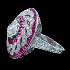 Art Deco Style Diamond Ruby Cluster Cocktail Ring 2.24ct Diamond 2.40 Ruby