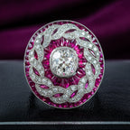Art Deco Style Diamond Ruby Cluster Cocktail Ring 2.24ct Diamond 2.40 Ruby