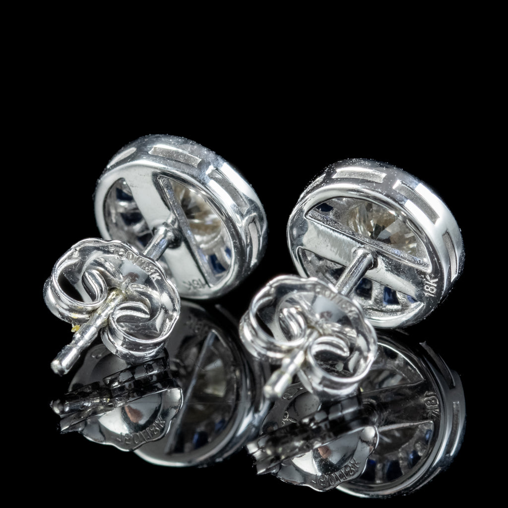 Art Deco Style Diamond Sapphire Target Stud Earrings 18ct Gold