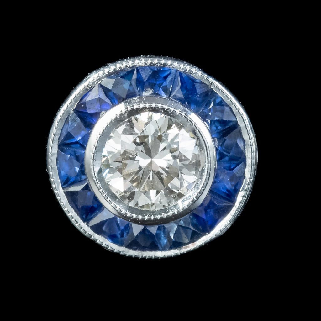 Art Deco Style Diamond Sapphire Target Stud Earrings 18ct GoldArt Deco Style Diamond Sapphire Target Stud Earrings 18ct Gold