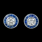 Art Deco Style Diamond Sapphire Target Stud Earrings 18ct Gold