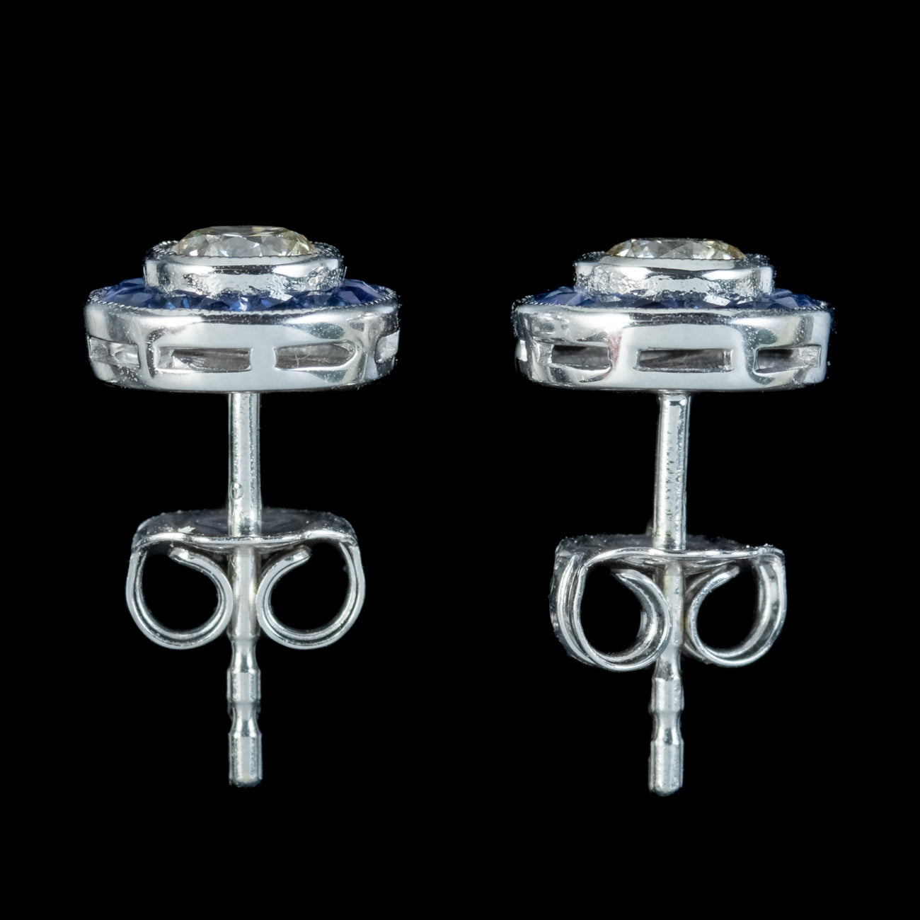 Art Deco Style Diamond Sapphire Target Stud Earrings 18ct Gold