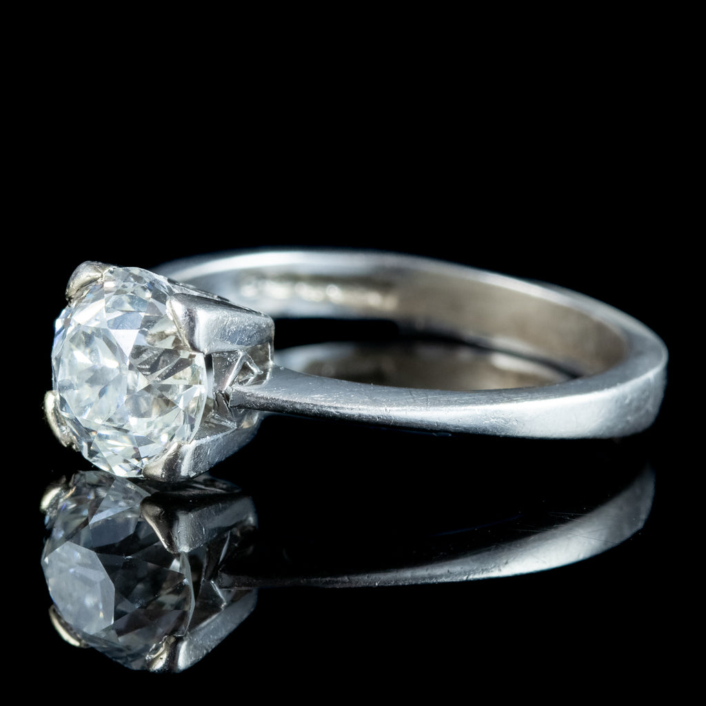 Art Deco Style Diamond Solitaire Ring 1.35ct Old Cut Diamond