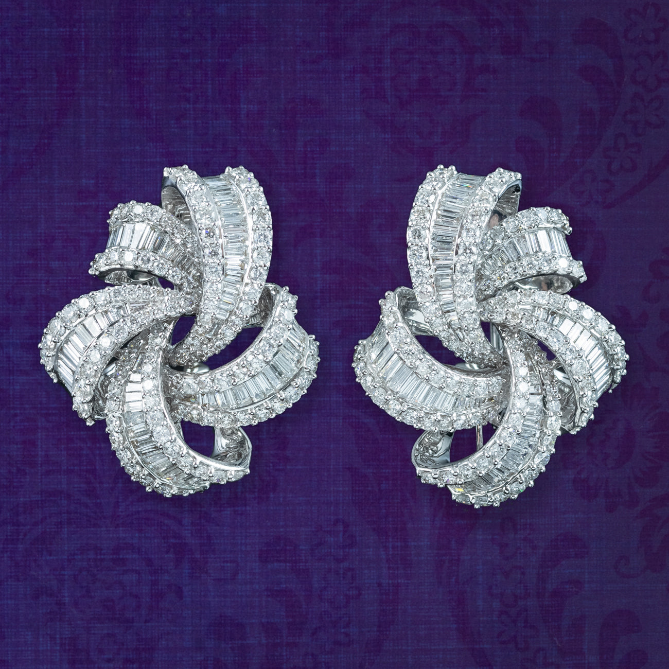 Art Deco Style Diamond Spiral Cluster Earrings 18ct Gold 6.5ct Total