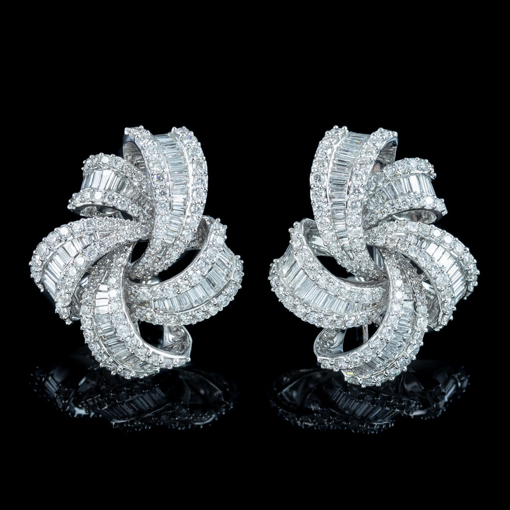 Art Deco Style Diamond Spiral Cluster Earrings 18ct Gold 6.5ct Total
