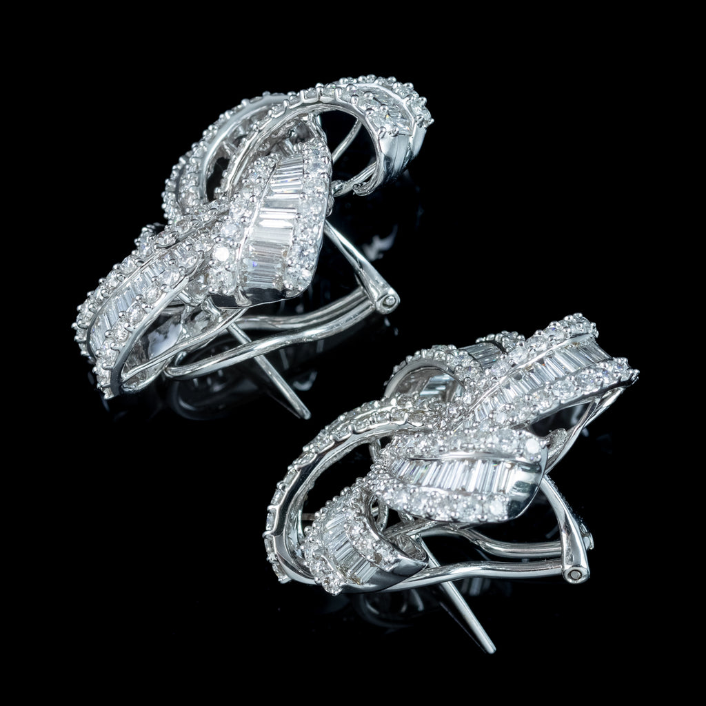 Art Deco Style Diamond Spiral Cluster Earrings 18ct Gold 6.5ct Total