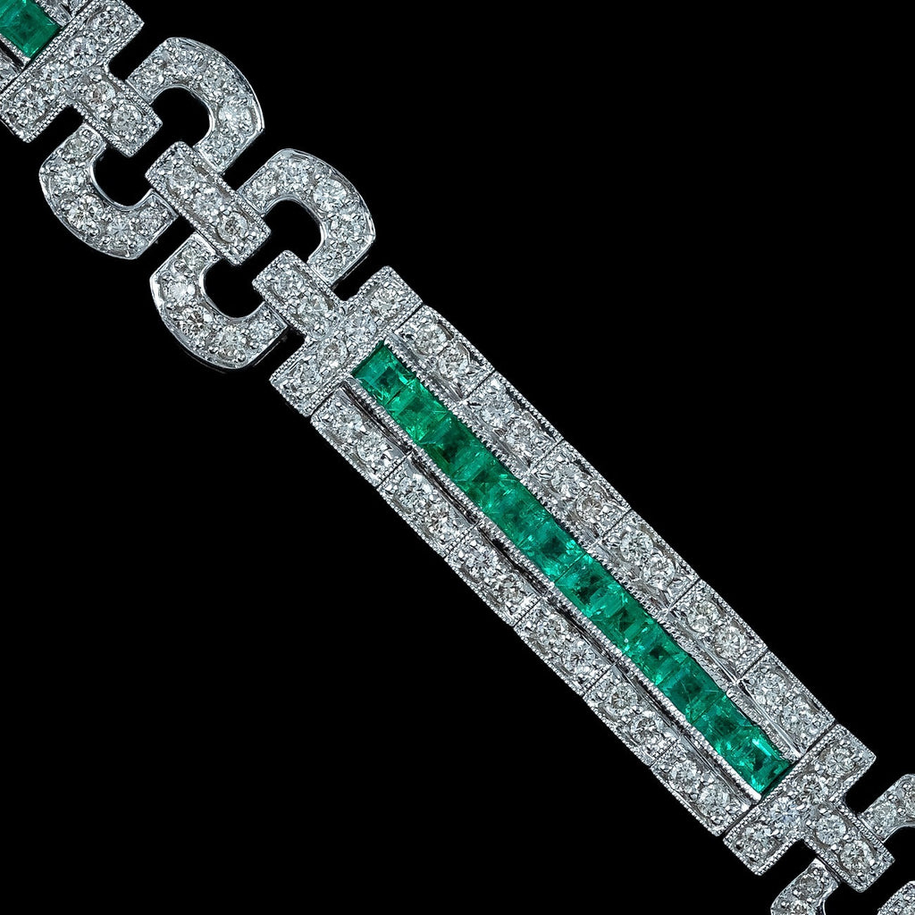 Art Deco Style Emerald Diamond Bracelet 2.45ct Of Emerald