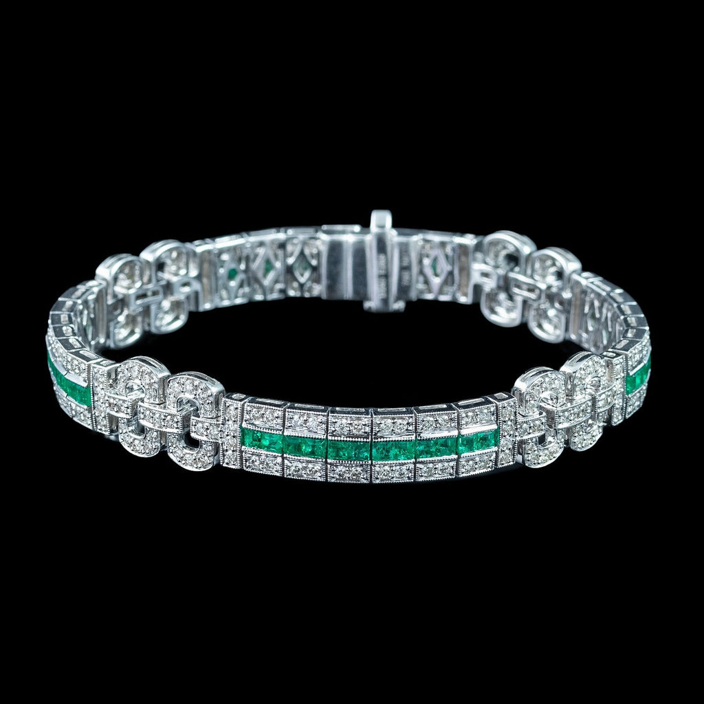 Art Deco Style Emerald Diamond Bracelet 2.45ct Of Emerald