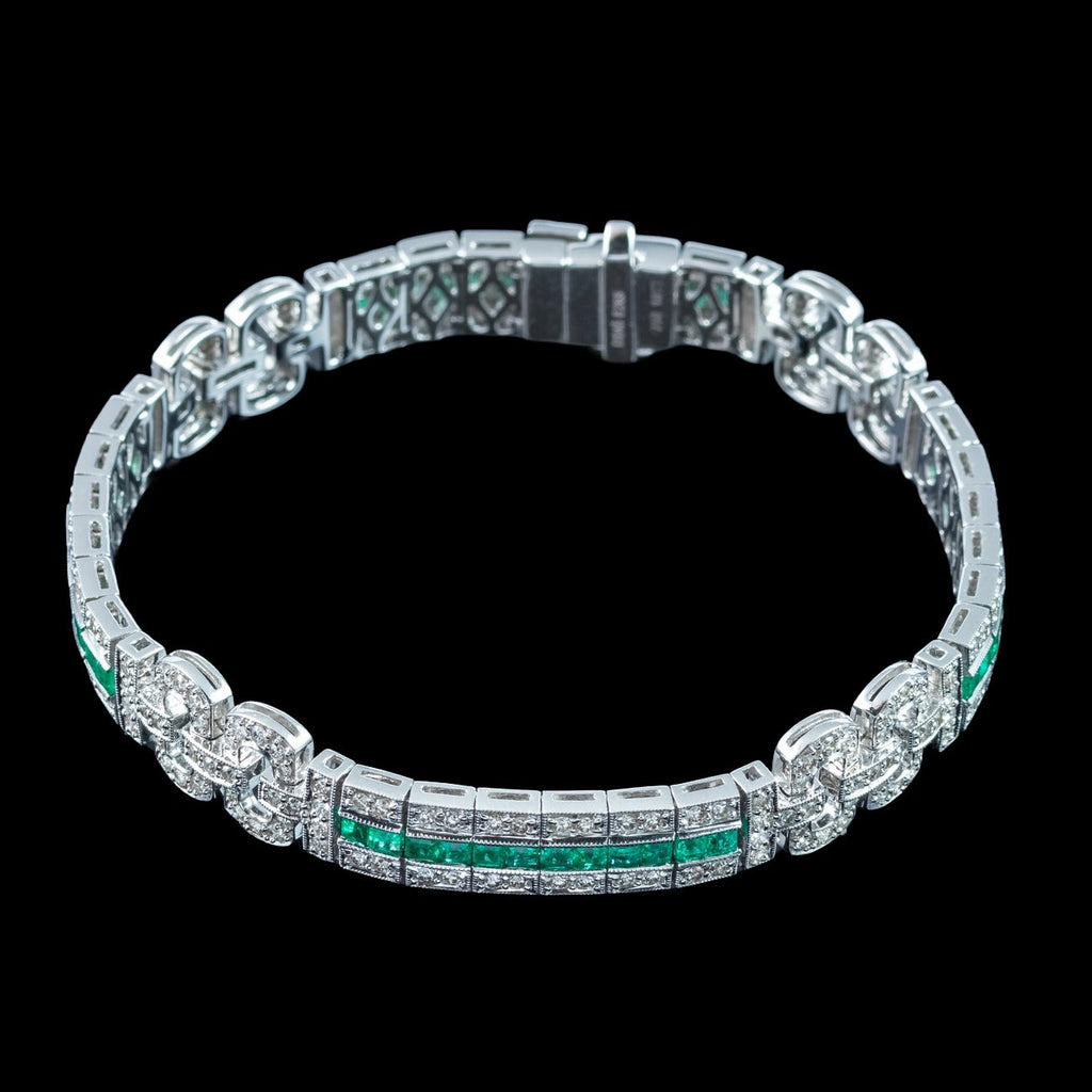 Art Deco Style Emerald Diamond Bracelet 2.45ct Of Emerald