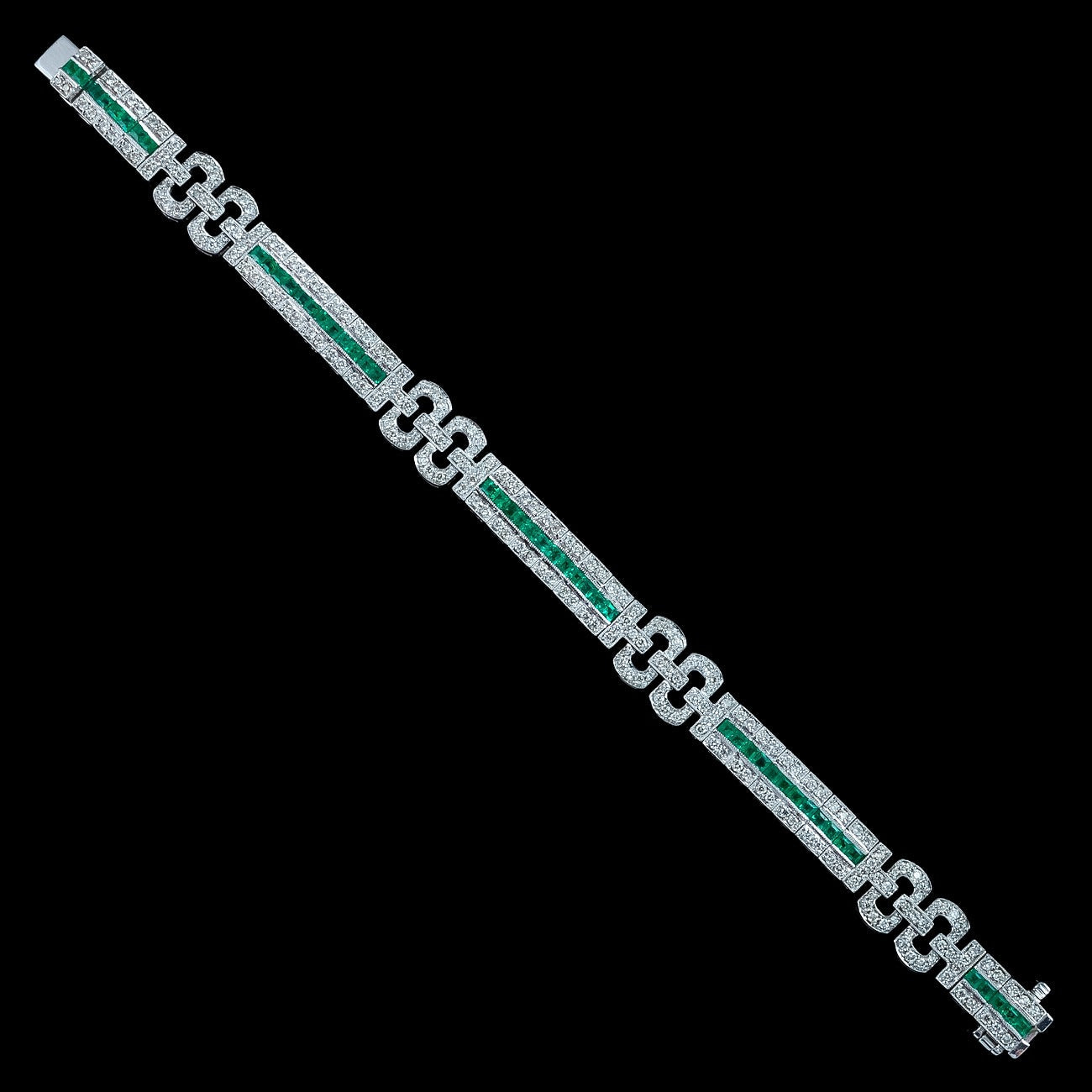 Art Deco Style Emerald Diamond Bracelet 2.45ct Of Emerald