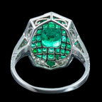 Art Deco Style Emerald Diamond Cluster Ring 1.6ct Of Emerald