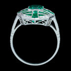 Art Deco Style Emerald Diamond Cluster Ring 1.6ct Of Emerald