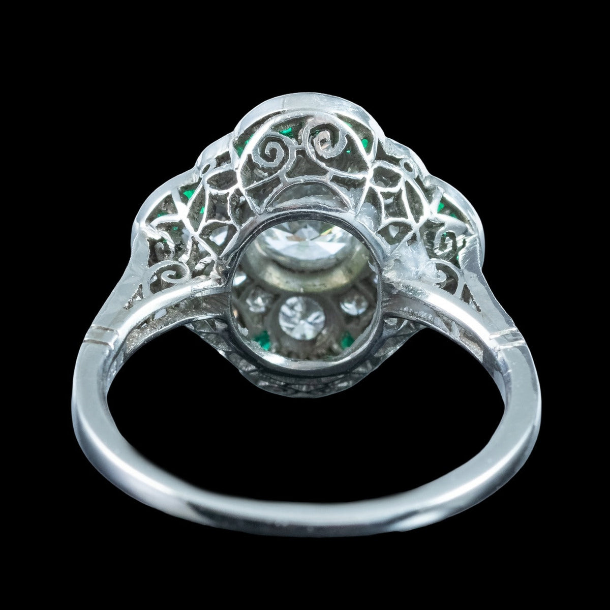 Art Deco Style Emerald Diamond Cluster Ring 1.36ct Of Diamond