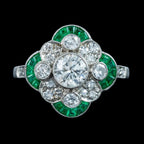 Art Deco Style Emerald Diamond Cluster Ring 1.36ct Of Diamond